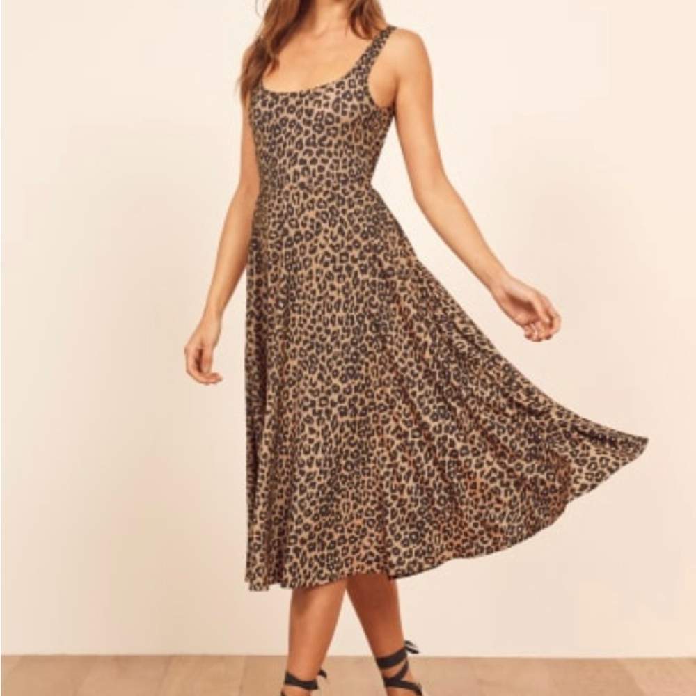 Reformation Brown Leopard Print Midi Dress